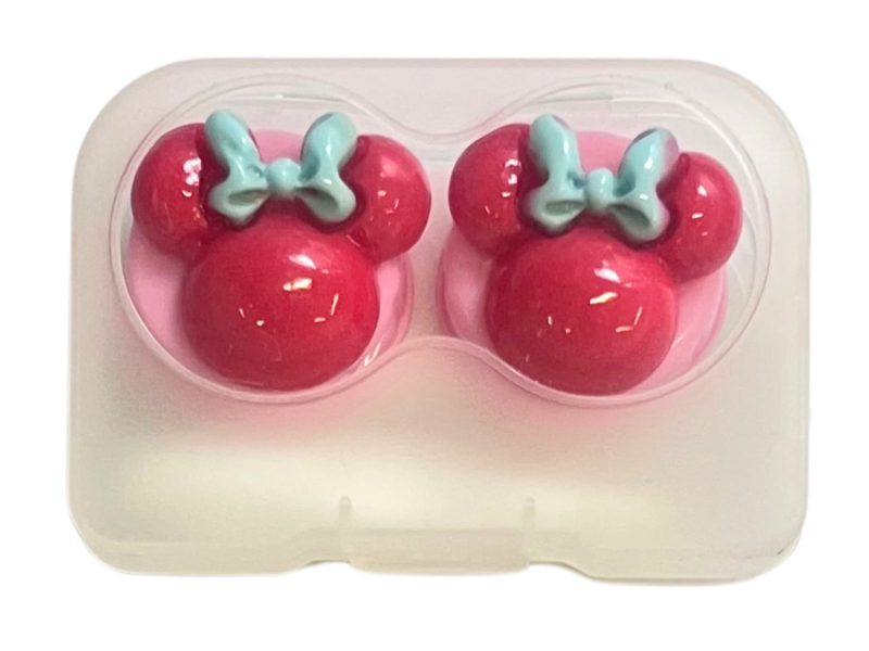 Kit custodia lenti a contatto della statuetta di Minnie, Colore: base rosa, rosso, fiocco blu