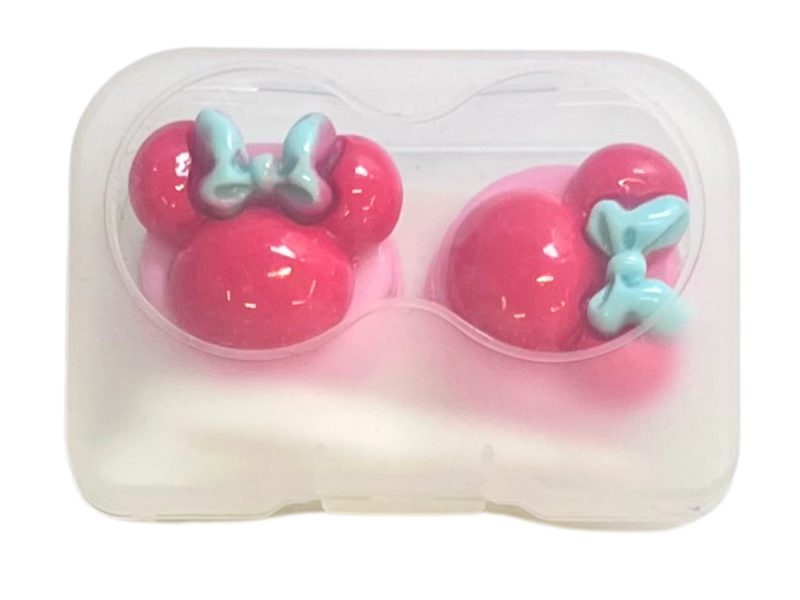 Kit custodia lenti a contatto figura di Minnie, colore: base rosa, rosso, fiocco blu