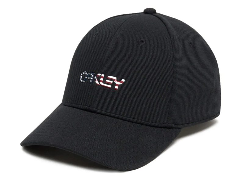Oakley 912209-01V 6 Panel Strech Metallic Hat Black/American Flag L/XL