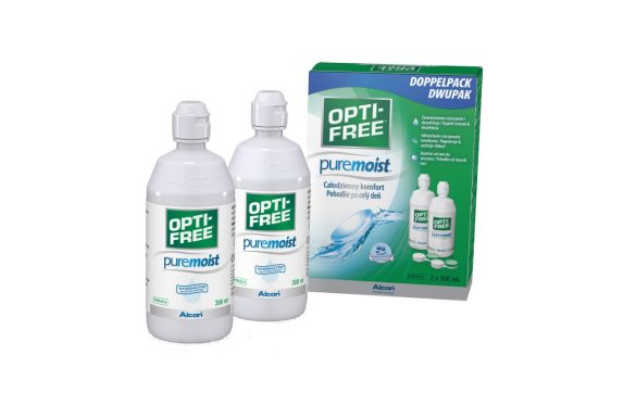 OPTI-FREE PureMoist (2x300 ml), Soluzione per lenti a contatto + 2 portalenti